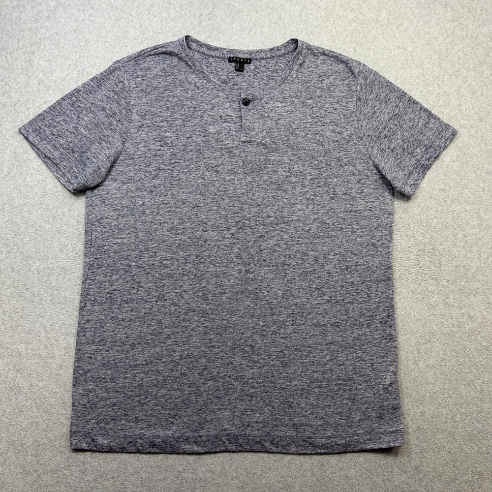 Theory Waley Henley Shirt Mens Large Heather Purple Linen Blend Lightweight